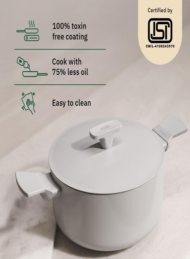 Ember Cookware قدر طهي سيراميك أرسيللا من إمبر كوكوير، 24 سم | قدر سعة 5 لترات غير لاصق وغير سام مع غطاء | معتمد من هيئة المواصفات والمقاييس الهندية | أواني طهي سيراميك | قدر برياني | ملعقة واحدة | خالٍ من مركبات PFAS وPTFE | ضمان 5 سنوات | رمادي - Image 2